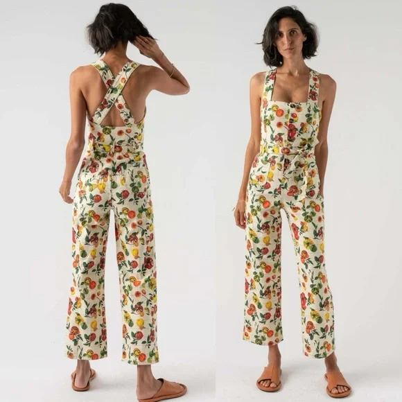 Rachel Antonoff Clem Pinafore Jumpsuit - Family Heirloom Tomato Print Size: 0 - Picture 2 of 12